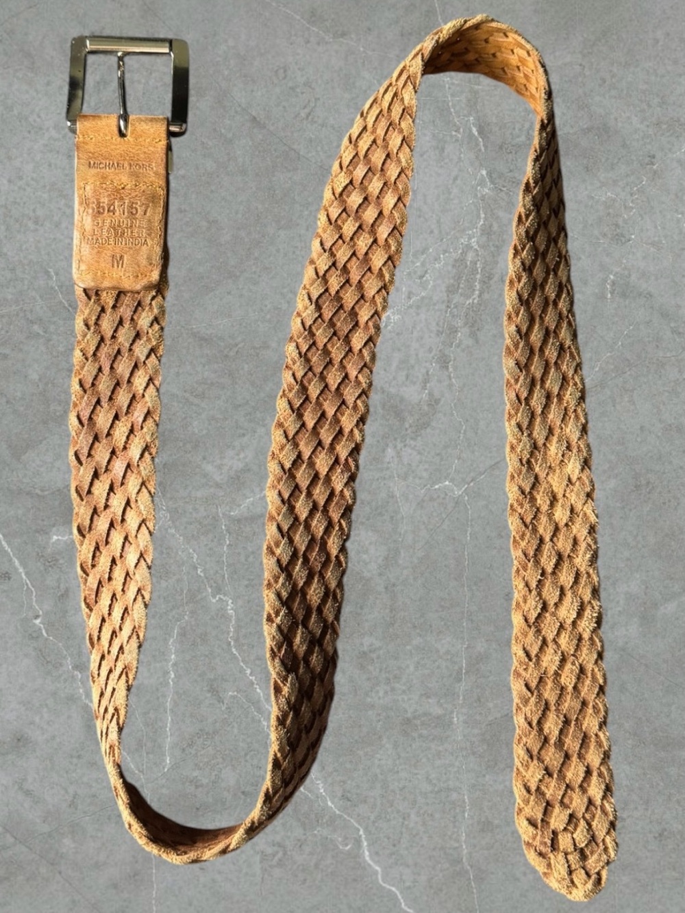 Michael Kors Braided Brown Leather Belt with Silver Buckle - Picture 7 of 15